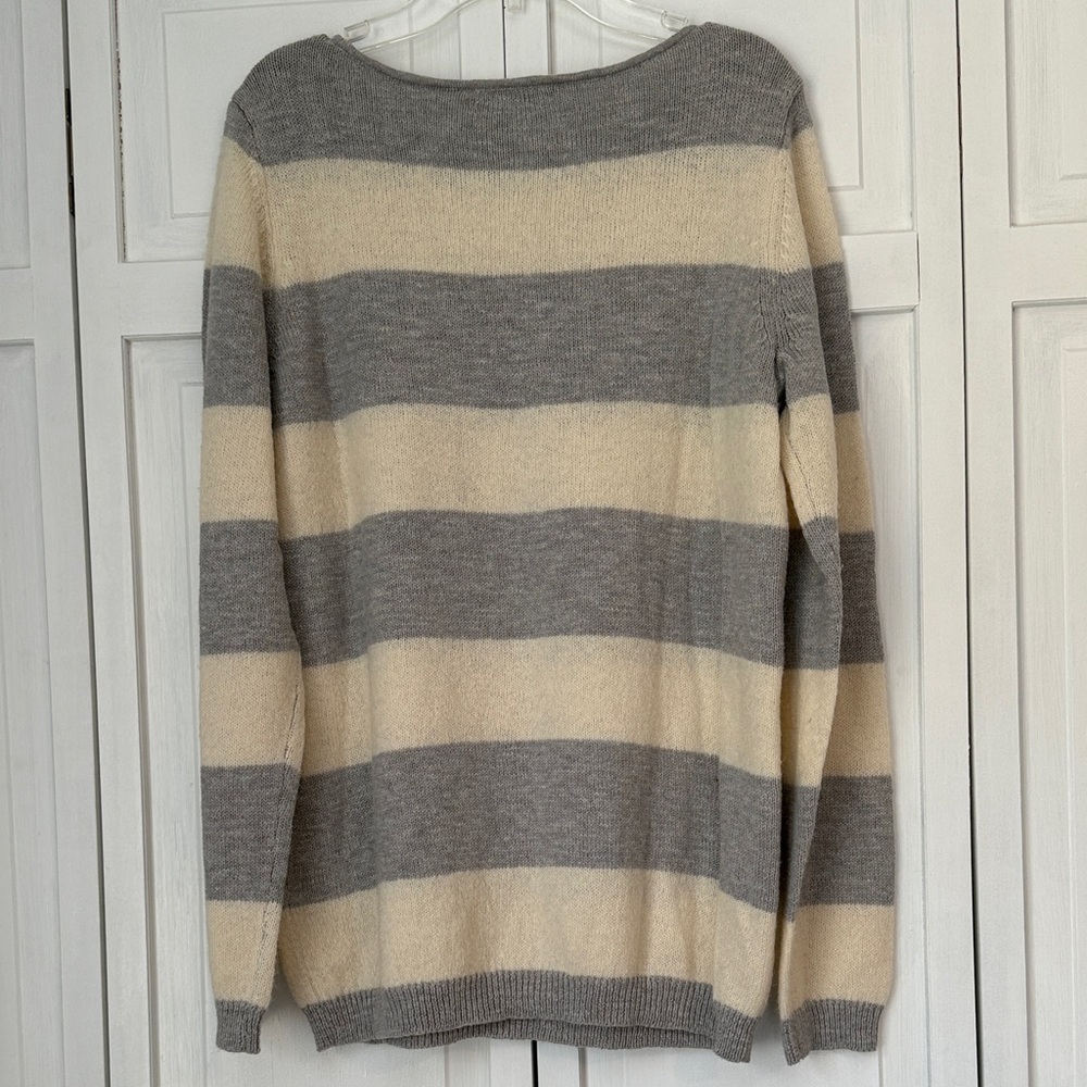 Madewell Wide Striped Crewneck Sweater in Gray & Cream Sz L - Picture 4 of 7